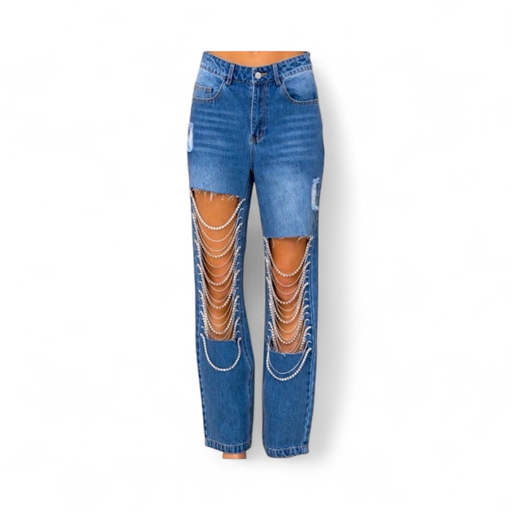 NWT Kiwi RHINESTONE CUT-OUT JEANS